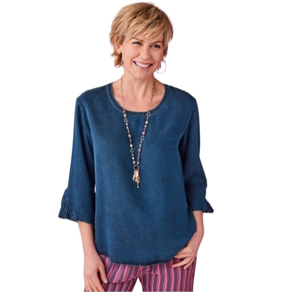 Soft Surroundings Denim Chambray Zooey Top - Picture 1 of 6